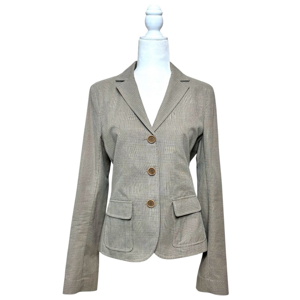 Theory Vintage Equestrian Glen Plaid Blazer Fits Size 6 Riding Jacket Tan Brown
